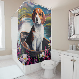 Beagle-hond op een peddel: een landschappelijk avo douchegordijn