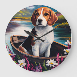 Beagle-hond op een peddel: een landschappelijk avo grote klok