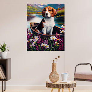 Beagle-hond op een peddel: een landschappelijk avo poster