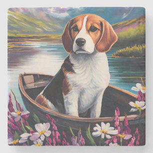 Beagle-hond op een peddel: Een landschappelijk avo Stenen Onderzetter