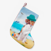 Beagle Hond Op Strand Kleine Kerstsok (Voorkant (Hangend))