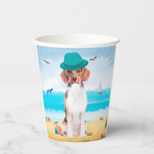 Beagle Hond Op Strand Papieren Bekers (Voorkant)