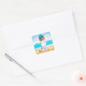 Beagle Hond Op Strand Vierkante Sticker (Envelop)