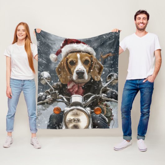 Beagle Hond Rijden Motorfiets Kerstmis Fleece Deken (In situ)