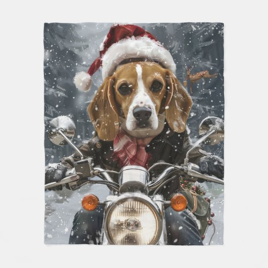 Beagle Hond Rijden Motorfiets Kerstmis Fleece Deken (Voorkant)
