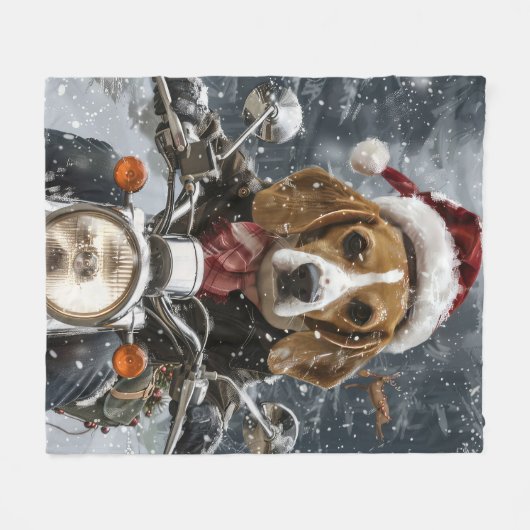 Beagle Hond Rijden Motorfiets Kerstmis Fleece Deken (Voorkant (Horizontaal))
