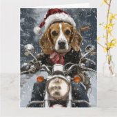 Beagle Hond Rijden Motorfiets Kerstmis Kaart (Gele Bloem)