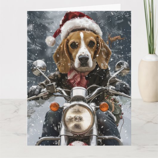Beagle Hond Rijden Motorfiets Kerstmis Kaart (Voorkant)