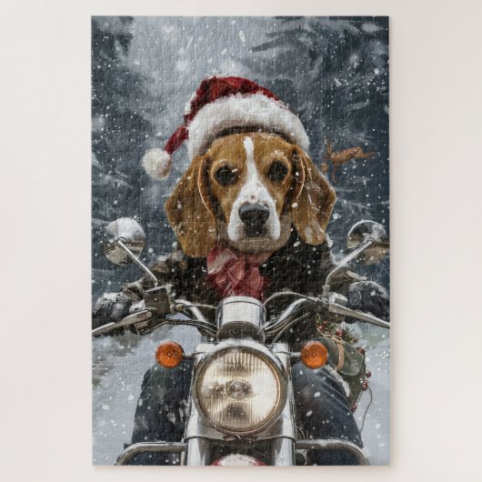Beagle Hond Rijden Motorfiets Kerstmis Legpuzzel (Verticaal)