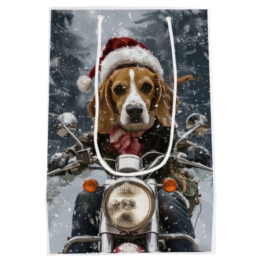 Beagle Hond Rijden Motorfiets Kerstmis Medium Cadeauzakje (Achterkant)