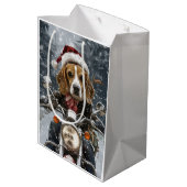 Beagle Hond Rijden Motorfiets Kerstmis Medium Cadeauzakje (Achterkant Gekanteld)