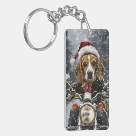 Beagle Hond Rijden Motorfiets Kerstmis Sleutelhanger (Voorkant Links)