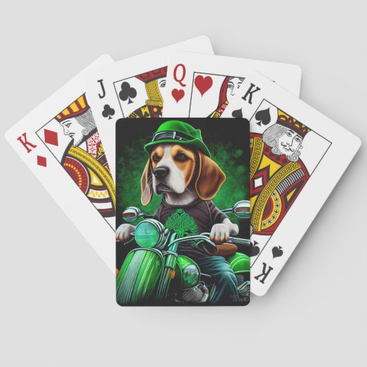 Beagle-hond rijdt op fiets St. Patrick's Day Pokerkaarten (Achterkant)