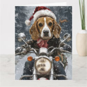 Beagle Hond Rijdt op Motorfiets Kerstmis Kaart (Voorkant)