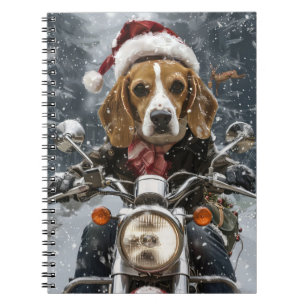 Beagle Hond Rijdt op Motorfiets Kerstmis Notitieboek