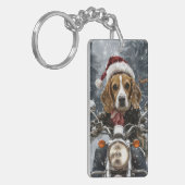 Beagle Hond Rijdt op Motorfiets Kerstmis Sleutelhanger (Voorkant Links)