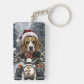 Beagle Hond Rijdt op Motorfiets Kerstmis Sleutelhanger (achterkant)