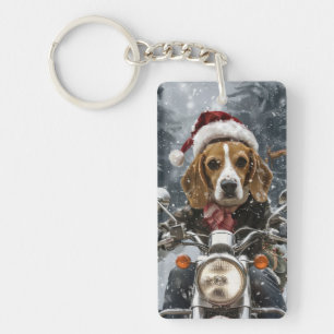 Beagle Hond Rijdt op Motorfiets Kerstmis Sleutelhanger