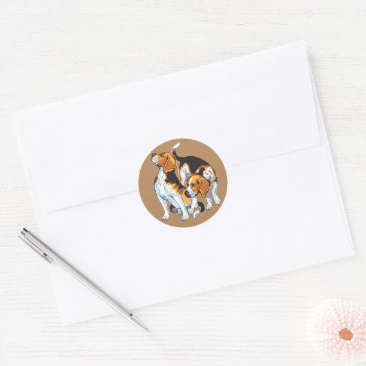 beagle hond ronde sticker (Envelop)