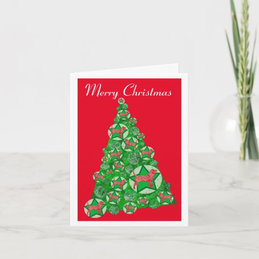 Beagle Hond Silhouet Kerstboom Rood Kaart (Voorkant)