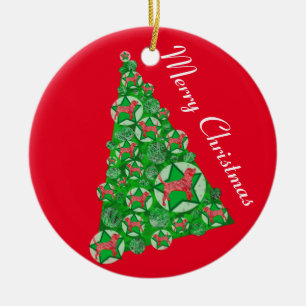 Beagle Hond Silhouet Kerstboom Rood Keramisch Ornament