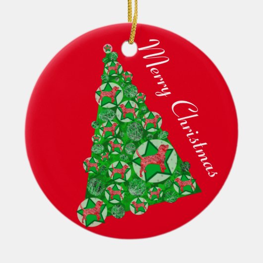 Beagle Hond Silhouet Kerstboom Rood Keramisch Ornament (Voorkant)