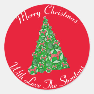 Beagle Hond Silhouet Kerstboom Rood Ronde Sticker