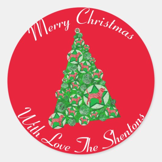 Beagle Hond Silhouet Kerstboom Rood Ronde Sticker (Voorkant)