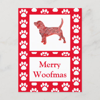 Beagle Hond Silhouet Rood Vrolijk Kerstfeest Briefkaart