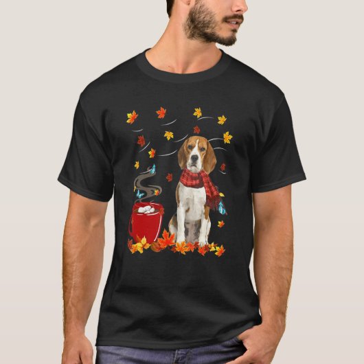 Beagle Hond Sjaal Herfst Chocolade Autumn T-shirt (Voorkant)