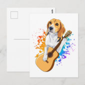 Beagle-hond speelt akoestische gitaar briefkaart (Voorkant / Achterkant)