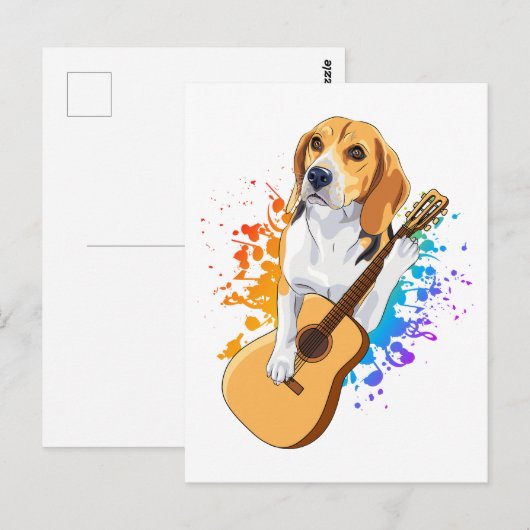 Beagle-hond speelt akoestische gitaar briefkaart (Voorkant / Achterkant)