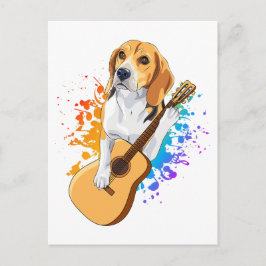 Beagle-hond speelt akoestische gitaar briefkaart