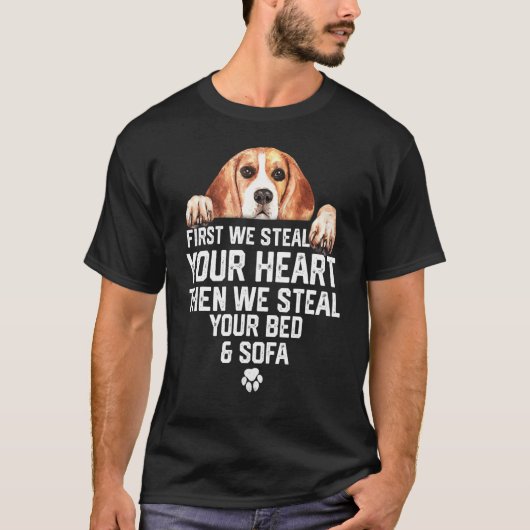 Beagle hond Steal je hart Steal je bed en zout T-shirt (Voorkant)