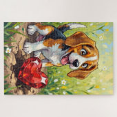 Beagle-hond Valentijnsdag Hart Schat Kunst Legpuzzel (Horizontaal)