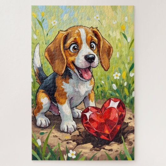 Beagle-hond Valentijnsdag Hart Schat Kunst Legpuzzel (Verticaal)