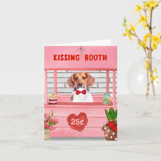 Beagle-hond Valentijnsdag Kussende Booth Kaart (Gele Bloem)