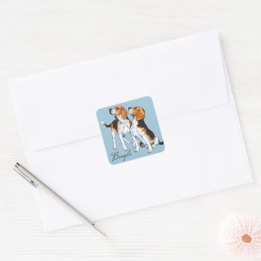 beagle hond vierkante sticker (Envelop)