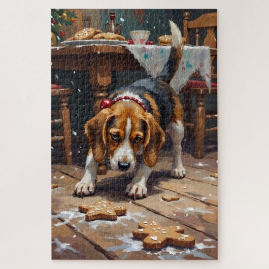 Beagle hond volgt geurspoor van kerstkrans, Kerstm Legpuzzel (Verticaal)