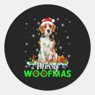 Beagle hond vrolijke Woofmas grappige Kerstmis lic Ronde Sticker