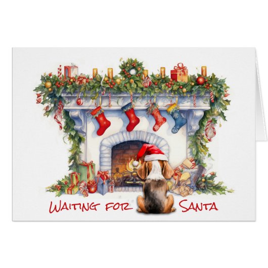 Beagle Hond Wachten op Kerstmis Open haard (Voorkant Horizontaal)