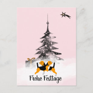 Beagle hond zwart en wit Kerstmis Briefkaart