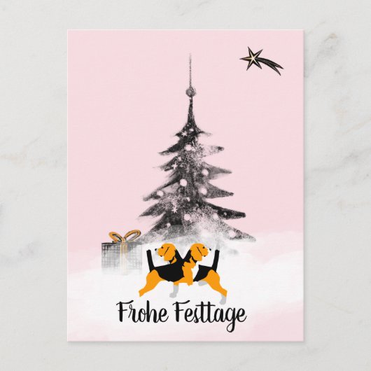 Beagle hond zwart en wit Kerstmis Briefkaart (Voorkant)