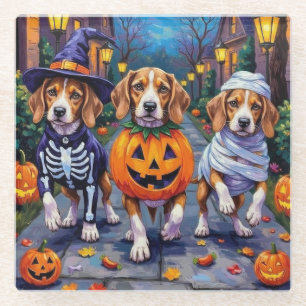 Beagle honden gaan langs voor trick-or-treat in Ha Glazen Onderzetter