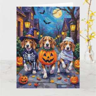 Beagle honden gaan langs voor trick-or-treat in Ha Kaart