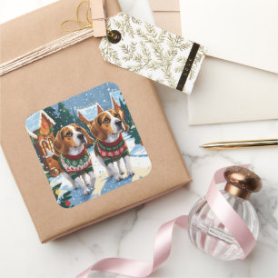 Beagle Honden Kerst Sneeuw Feestdagen Vierkante Sticker