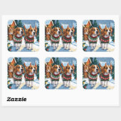 Beagle Honden Kerst Sneeuw Feestdagen Vierkante Sticker (Vel)