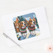 Beagle Honden Kerst Sneeuw Feestdagen Vierkante Sticker (Envelop)