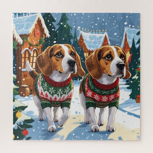 Beagle Honden Kerst Sneeuw Vakantie Legpuzzel (Verticaal)