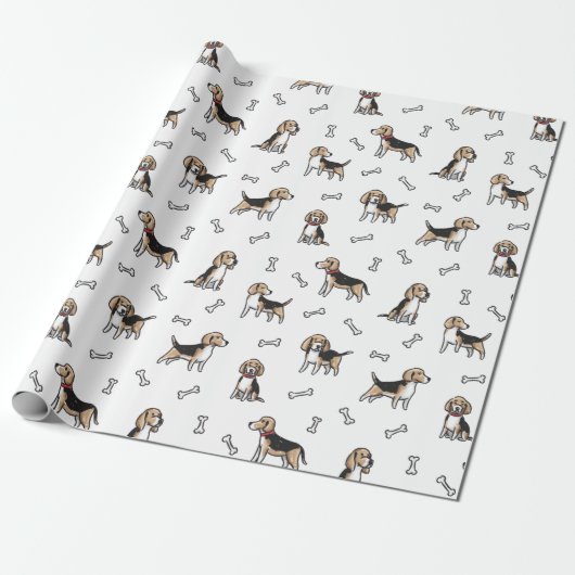 Beagle honden patroon cadeaupapier (Uitgerold)
